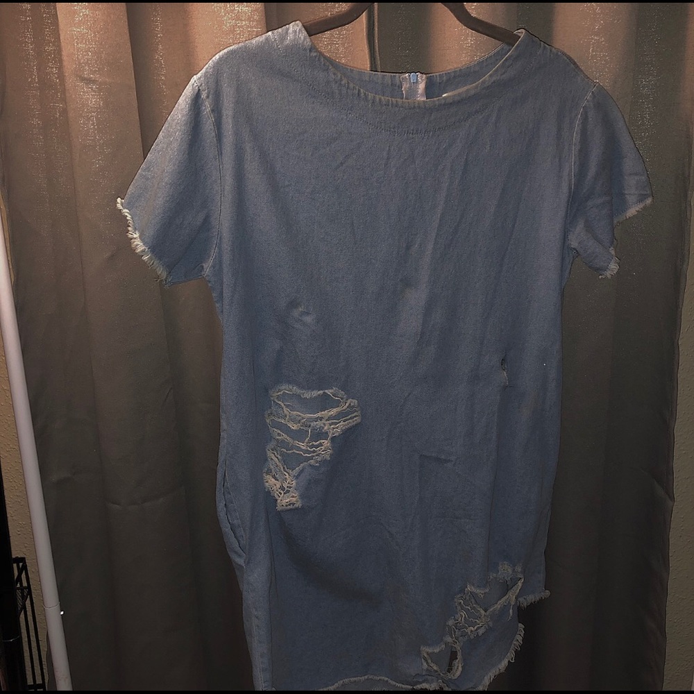 Distressed jean dress
